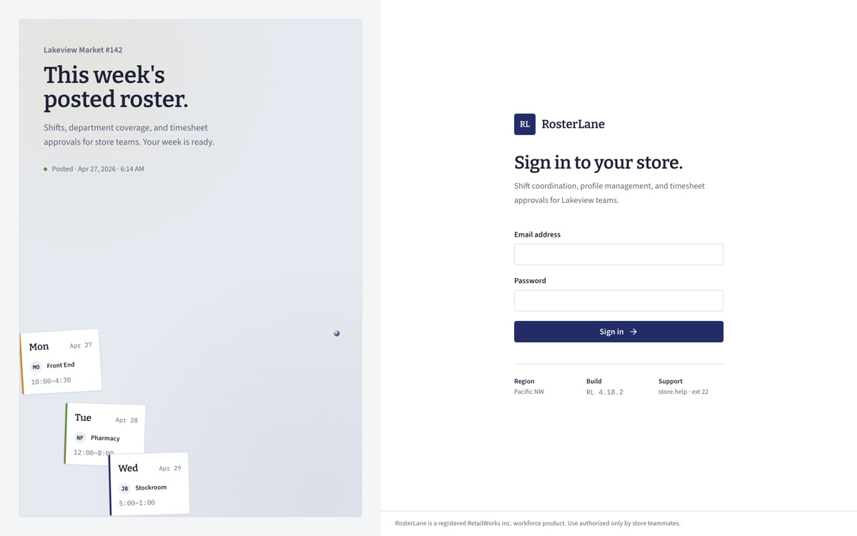 RosterLane application screenshot