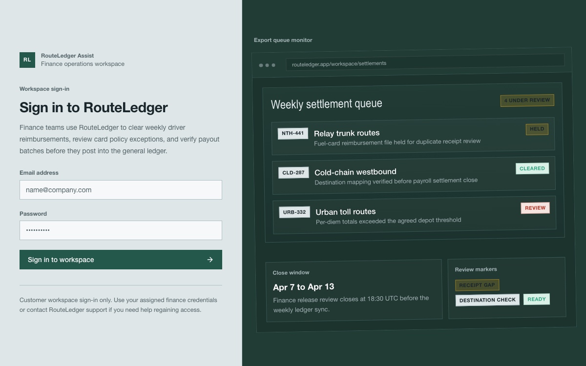 RouteLedger application screenshot