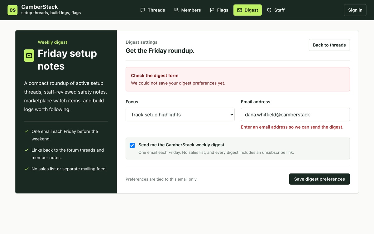 CamberStack application screenshot